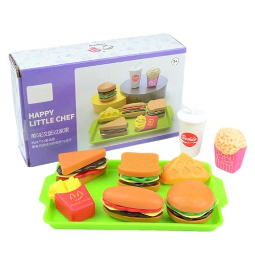 Buhjnmik So tun, als ob Burger-Set - Hamburger Fast Food Abnehmbares Rollenspielset - Kochspielzeug für Kinder im Alter von 1–6 Jahren mit Burger, Pommes, Cola, Ketchup, und einem Tablett von Buhjnmik