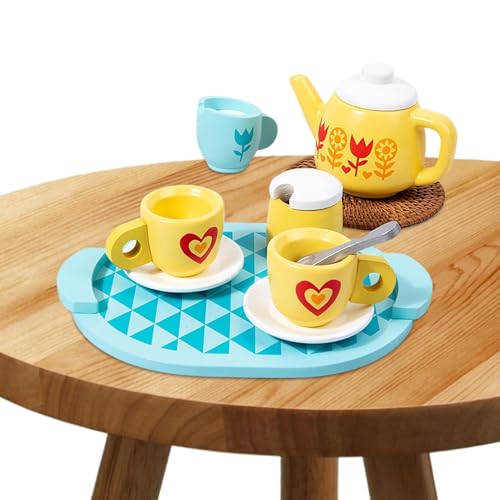 Buhjnmik Spielzeug-Teeservice,Kinder-Teeservice - Teeservice Spielzeug Tea Time Toys - Rollenspiel-Teeservice aus Holz, Küchenspielzeug mit Tassen und Löffeln, Lernspielzeug für Kinder ab 3 Jahren von Buhjnmik