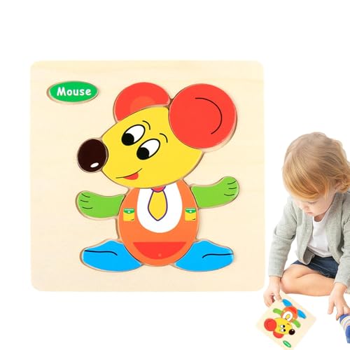 Buhjnmik Tierpuzzles für Kinder,Tier-Holzpuzzles, Blockpuzzle Schönes buntes Tierpuzzle, Lernpuzzlespiele für die frühe Entwicklung, Lernspielzeug für Kinder, und Mädchen von Buhjnmik