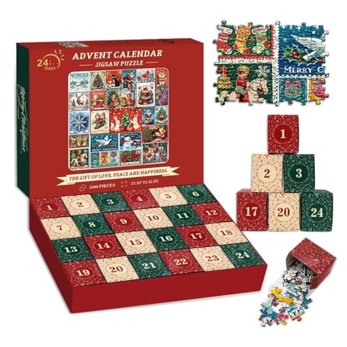 Buhjnmik Weihnachts-Adventskalender-Puzzle, Weihnachts-Countdown-Puzzles, Weihnachtspuzzle in 24 Boxen für Kinder und Erwachsene von Buhjnmik