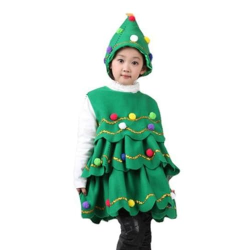 Buhjnmik Weihnachtsbaum-Kostüm, Weihnachtsbaum-Outfit,Weihnachtsoutfits Kinderbaumkostüm - Mädchen-Cosplay-Outfits, Karnevalskleidung, bequem für das Schulthema von Buhjnmik