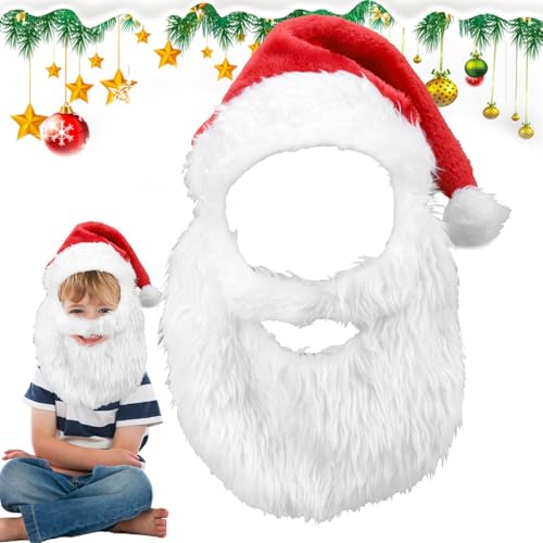 Buhjnmik Weihnachtsmann-Perücke und Bart-Set, Weihnachtsmann-Bart - Cosplay Weihnachtsperücke & Bart,Weihnachtsmütze für Erwachsene, Weihnachtsmann-Kostüm, weißer Bart, bequem, atmungsaktiv, von Buhjnmik