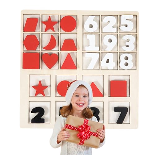 Buhjnmik Zahlen- und Form-Holzpuzzle, Zahlenpuzzle-Spielzeug aus Holz,Hölzernes Zahlenform-passendes Brettspielzeug - Helle Farben, frühes Lernspielzeug für Schule, Reisen, draußen, Zuhause von Buhjnmik