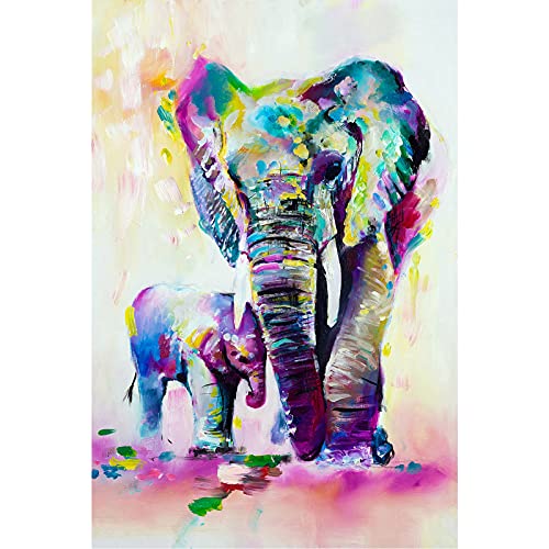 Buhoet Puzzle 1000 Teile bunter Elefant und Baby Elefant Erwachsenenpuzzle DIY Kit Holzpuzzle Moderne Wohnkultur Einzigartiges Geschenk von Buhoet