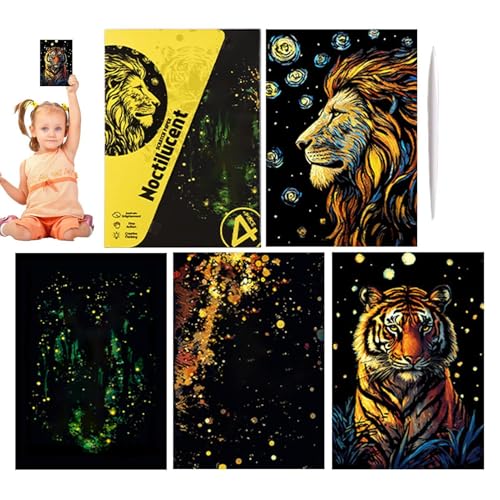 Buhygn Art Scratchboard Set, Scratch Animal Paper, Kids Art Supplies, Glitter Scratch Paper Designs, Funkelnde Glitter Effect, A4 Format, für Kinder, Erwachsene, Kreative Handwerk von Buhygn