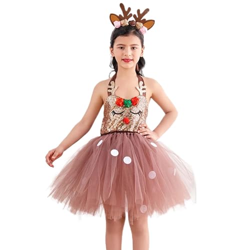 Buhygn Elchkostüm Kleid Mädchen Weihnachten Ballett Outfit Prinzessin Ballett Outfit mit Rentiergeweih Stirnbänder Urlaub Rollenspiel Maskerade Party Requisiten Fancy Cosplay Zubehör von Buhygn