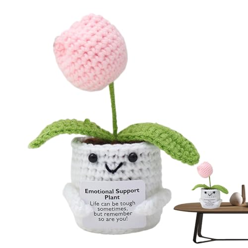 Buhygn Gehäkelte mit emotionaler Unterstützung, handgefertigte Strickpuppe, erhebende Topfdekoration, modisches Design, ideales Geschenk, 13 cm, für Zuhause, Büro und emotionalen Komfort von Buhygn