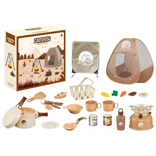 Buhygn Kinderspiel-Campingset, Outdoor-Campingspielzeug, Rollenspiel Campingzelt Lagerfeuerspielzeug, Sichere, gefälschte Picknickutensilien, tragbare Aufbewahrung, Spielzeugset für Lagerfeuer im von Buhygn