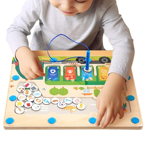 Buhygn Müllsortierspielzeug, magnetisches Sortierspiel, Passende Holz-Müllmagnet-Puzzlespiele, Feinmotorikspielzeug, Reisespielzeug für Kinder im Vorschulalter, Lernaktivitäten von Buhygn