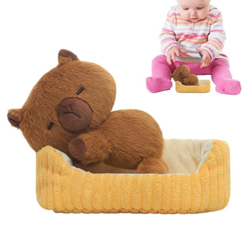 Buhygn Plüsch-Capybara-Tierspielzeug, Capybara-Schlafenszeitkissen mit Matratze, Tierplüschkissen mit Ruhebett, weit verbreitet, tolles Display, 22 cm für Kinder, Erwachsene von Buhygn