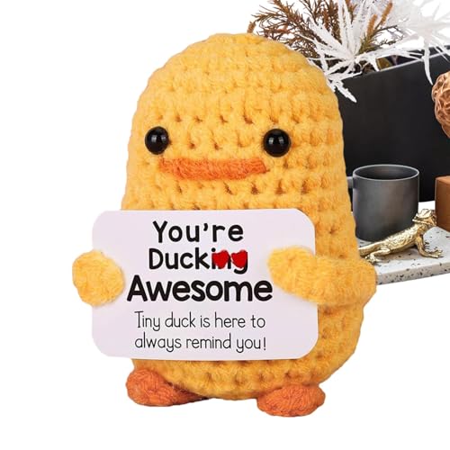 Buhygn Positive Crochet Animals | Funny Duck Plush Figure | Cute Handwoven Home Ornaments | Emotional Support Knitted Dolls for Desk and Nightstand | Adorable Shelf Decor von Buhygn