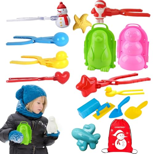 Buhygn Schneeball-Maker-Spielzeug mit und Pinguinen, Winter-Schneeball-Maker-Spielzeugset, Schneespielzeug-Spielset, einfach zu Spielen, langlebig, 35x25x16cm, 16 Teile für Kinder und Erwachsene von Buhygn