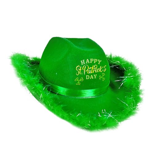 Buhygn St. Patrick's Day Hut, Lucky Cowboy Caps, Neuheit Filz St. Patrick's Day Cowgirl Caps Kleeblatt, stabiles Material, leicht zu reinigen, 60 cm, für festliche Partys und Paraden von Buhygn