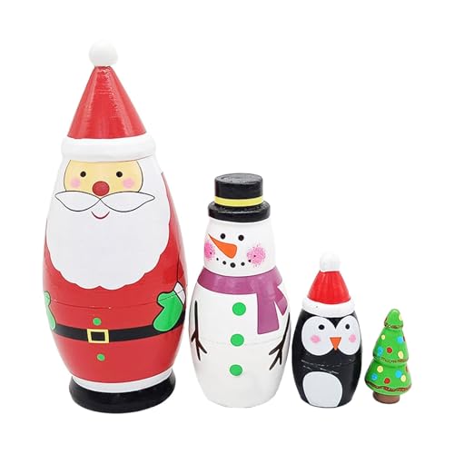 Buhygn Weihnachten Stapelpuppe Russische Nesting Puppen Matroschka Stapeln Nested Doll Set Einfach zu Lagern Exquisites Design 4/6 Stück Puppen für Weihnachtsdekoration von Buhygn