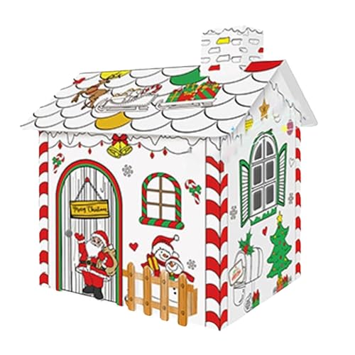 Buhygn Weihnachtliches Malhaus, Papp-Spielhaus, Malunterstand, handbemalte Hausmalerei, einfach zu montieren, sicher zu spielen, 38 x 27 x 33 cm, 1 Stück für Kinder von Buhygn