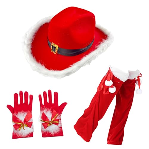 Buhygn Weihnachtskostüme für Mädchen, Weihnachtsmann-Cowgirl-Kostüm, rotes Weihnachtsmann-Zubehör, Weihnachts-Cosplay-Set, Verkleidungsset für Bühnenauftritte, Urlaubspartys von Buhygn