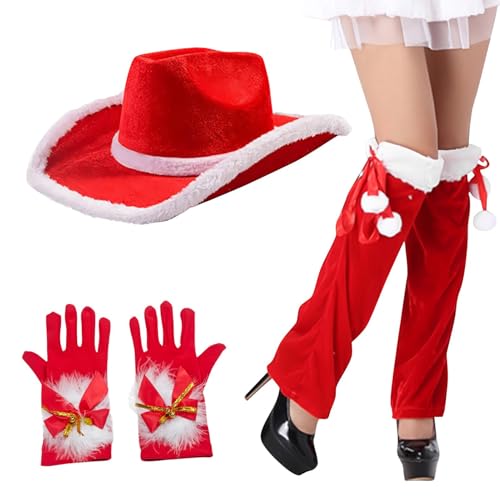 Buhygn Weihnachtskostüme für Mädchen, Weihnachtsmann-Cowgirl-Kostüm, rotes Weihnachtsmann-Zubehör, Weihnachts-Cosplay-Set, Verkleidungsset für Bühnenauftritte, Urlaubspartys von Buhygn