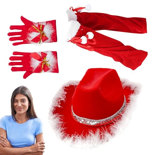 Buhygn Weihnachtskostüme für Mädchen, Weihnachtsmann-Cowgirl-Kostüm, rotes Weihnachtsmann-Zubehör, Weihnachts-Cosplay-Set, Verkleidungsset für Bühnenauftritte, Urlaubspartys von Buhygn