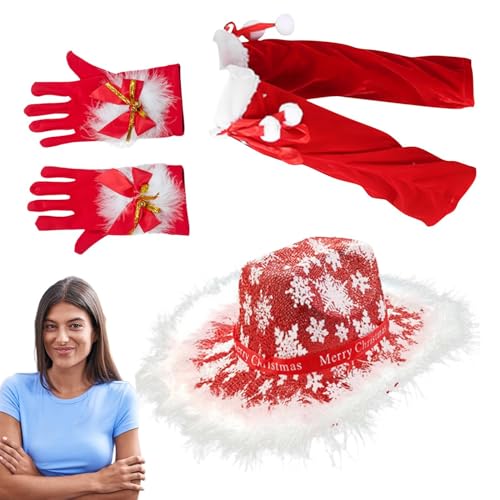 Buhygn Weihnachtskostüme für Mädchen, Weihnachtsmann-Cowgirl-Kostüm, rotes Weihnachtsmann-Zubehör, Weihnachts-Cosplay-Set, Verkleidungsset für Bühnenauftritte, Urlaubspartys von Buhygn