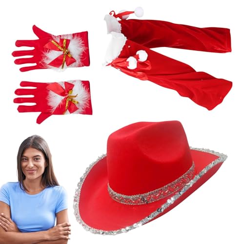 Buhygn Weihnachtskostüme für Mädchen, Weihnachtsmann-Cowgirl-Kostüm, rotes Weihnachtsmann-Zubehör, Weihnachts-Cosplay-Set, Verkleidungsset für Bühnenauftritte, Urlaubspartys von Buhygn