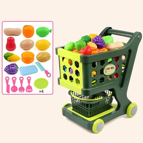 Einkaufswagen für Kinder, Supermarkt-Mini-Einkaufswagen, Supermarkt-Spielset-Wagen, einfach zu Spielen, Lernspielzeug, 1 Einkaufswagen x 1 Korb x 20 Cechelle für Kinder von Buhygn