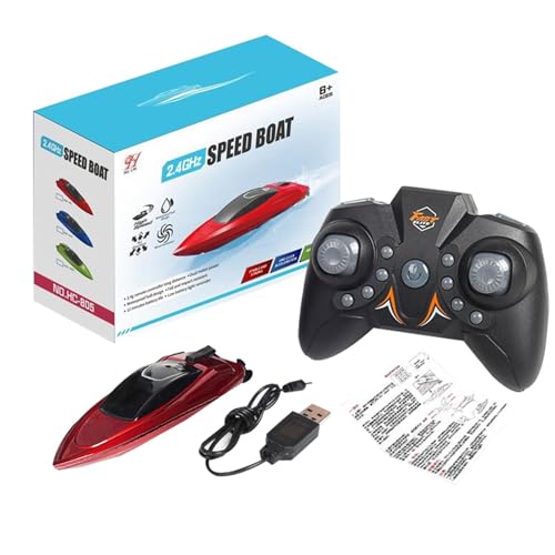 Elektrische RC Rennboote, RC ferngesteuerte Boote, Speedboat Racing Fernbedienung, einfach zu steuern, Alarm bei niedrigem Batteriestand, 2,4 GHz Funksteuerung, Blau/Rot/Grün für Kinder von Buhygn