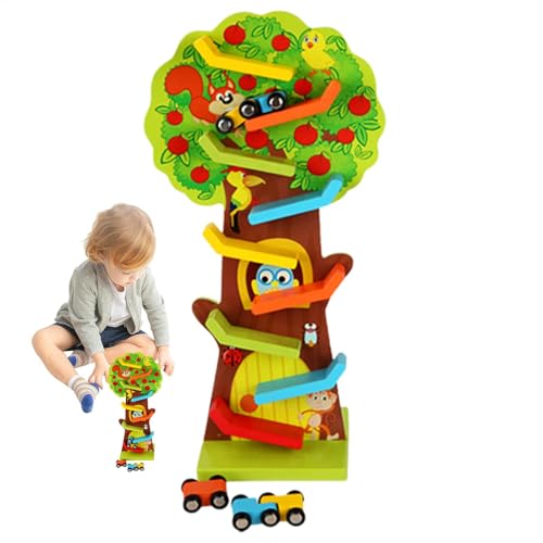 Holzrampen-Spielset, Auto-Pisten-Spielset für Kleinkinder mit Fahrzeugen, hölzerne Autorennrampe, einfach zu Spielen, verbesserte Spielzeit, 10,5 x 10,5 x 37 cm für Kinder von Buhygn