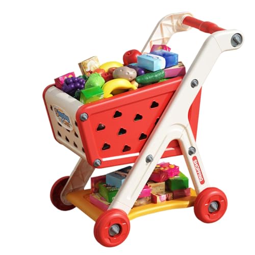 Kinder-Einkaufswagen und Einkaufskorb-Spielset, Supermarkt-Einkaufsspielset, Kinder-Einkaufswagen, sicher und geschützt, Lernspielzeug, 48 x 42 x 28 cm für Kinder von Buhygn