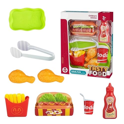 Pretend Fast Food Spielset, Spielzeugzubehör Hamburger Fast Food, pädagogisches Rollenspielspielzeug, einfach zu Spielen, frühpädagogisch, 27 x 21,5 x 6 cm, 1 Set Pretend Fast Food für Kinder von Buhygn