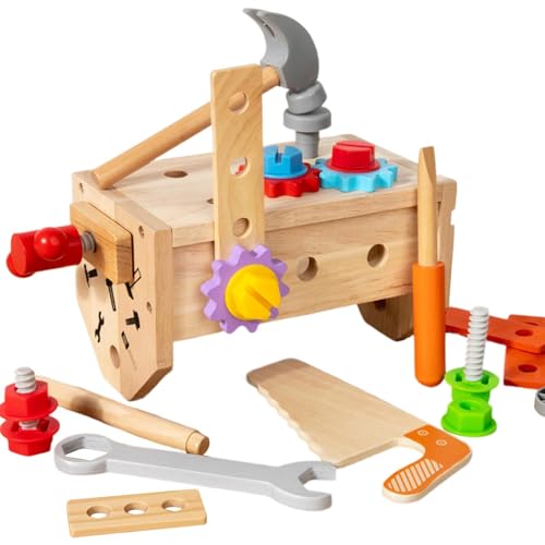 Rollenspiel-Werkzeugset für Kleinkinder, montessoris-Holzspielzeug Kleinkinder, Konstruktionsspielzeug-Werkzeugkasten aus Holz, sichere Spielzeit, einfach zu spielen, 23,5 x 13,5 x 13 cm für Kinder von Buhygn