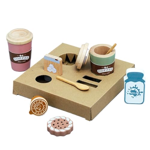 Simulations-Kaffeemaschine-Spielzeug, Miniatur-Kaffeeset spielt Küchenspielzeug, Holz-Bäcker-Spielset, einfach zu Spielen, sicher und robust, 18,7 x 18,7 x 9 cm für über 3 Jahre alt von Buhygn