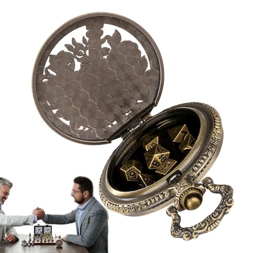 Taschenuhr-Würfel-Set, tragbare Taschenuhr-Würfel-Brettspiele, Rollenspiel-Würfel-Set, einzigartiges Design, weit verbreitet, 6,5 x 4,5 x 3 cm, Bronze/Silber für Erwachsene von Buhygn