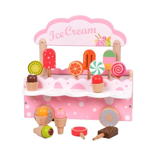 Treps Plays Holzspielzeugspielzeug, Eisdiele -Spielset, Frozens Dessert Shop Playset, Lern- und Spaß, einfach zu Spielen, 26,5 x 19 x 12 cm für Kinder von Buhygn