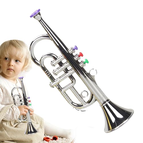 Trompetenhorn Musical Toy, Wind Messing Horn Instrument, Musikausbildung Trompete Kinder Spielen, frühe Musikforschung, musikalischer Spaß, 12x9x34cm, Gold / Silber für Kinder von Buhygn