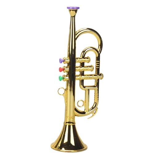 Trompetenhorn Musical Toy, Wind Messing Horn Instrument, Musikausbildung Trompete Kinder Spielen, frühe Musikforschung, musikalischer Spaß, 12x9x34cm, Gold / Silber für Kinder von Buhygn