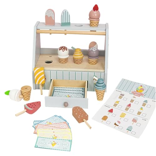 Wooden Ice Cream Toys, Wooden Ice Cream Set, Cream Counter with Coffee Maker, Cream Shop Kitchen Toys Kitchen Pretend Store for Toddler Girls, Ice Cream Shop Play House Supplies for 3+ Year Old Kids von Buhygn