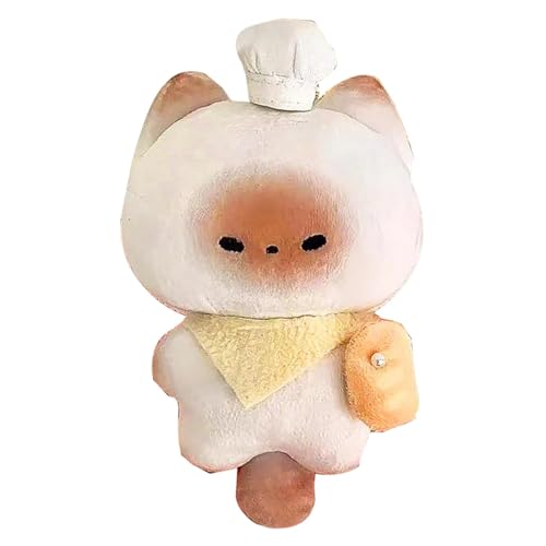 Buhyujkm Cat Plush, Stuffed Doll, Steamed Bun Cat Chef Bread Design Soft Toy for Schoolbag, Purses, Backpacks, Birthdays, Holidays, 4.72 inches, PU Material, Cute and Fun Accessory von Buhyujkm