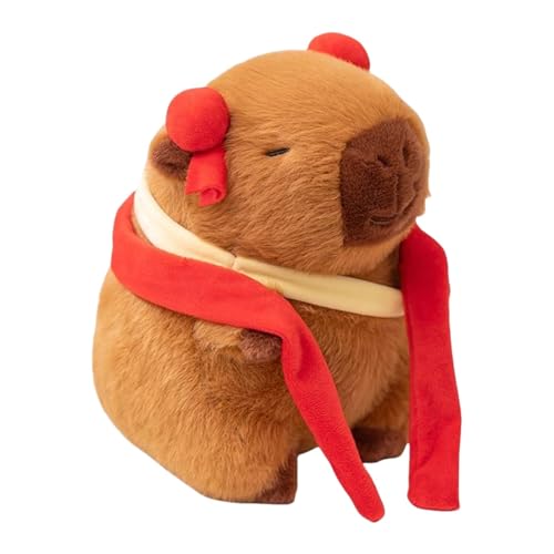 Buhyujkm Cute Capybara Plushie, 9-Inch Soft Stuffed Animal Toy, Adorable Capybara with Red Hair Accessories & Scarf, for Kids and Adults (23x20cm) von Buhyujkm