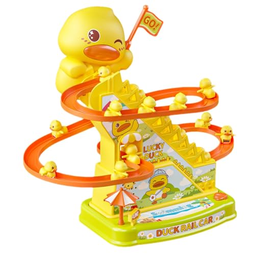 Buhyujkm Duck Roller Coaster Toy, Duck Climbing Stairs Toy, Fun Rollercoaster, Duck Toy with Flashing Lights, Interactive Duck Toy, Music Duck Roller Coaster Toy, Duck Games for Children von Buhyujkm