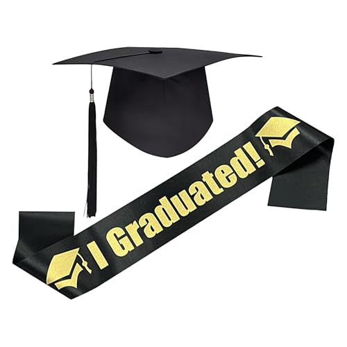 Buhyujkm Graduation Hut mit Quaste, College Graduation Cap und Schärpe Set, Junggesellenabschied Zubehör, Foto Requisiten für Erwachsene, Freunde und Teenager, Polyester + Satin Materialien von Buhyujkm