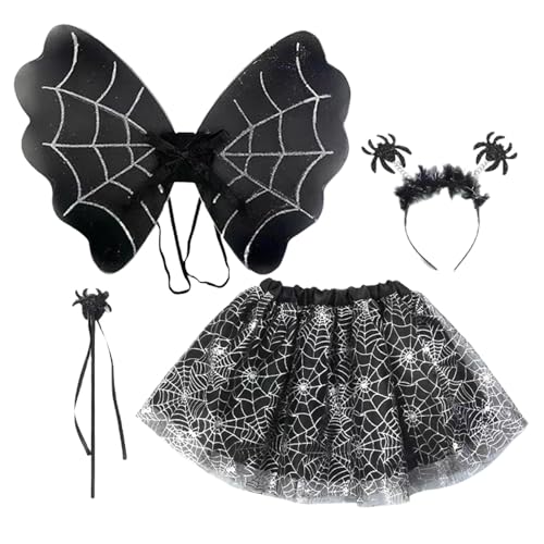 Buhyujkm Halloween-Teufel-Kostüm-Set, Kinder-Halloween-Kleidungs-Requisiten | Fledermaus-Anziehkostüm | Gotische schwarze Feder mit bösen Hörnern für Halloween, Weihnachten, Ostern von Buhyujkm