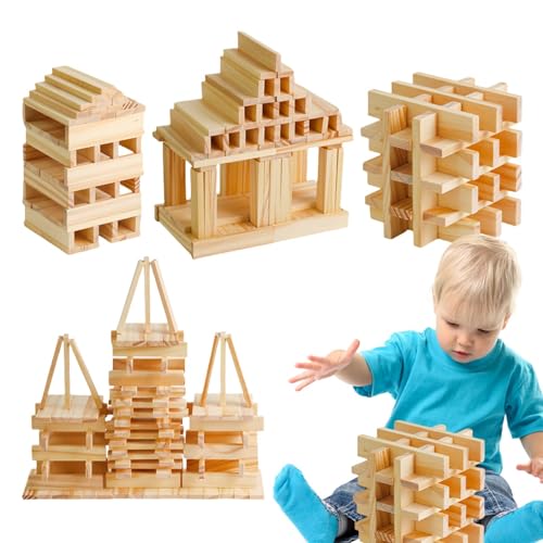 Buhyujkm Holzbausteine,Holzstapelklötze,100 Stück Stapelblockspielzeug | Lernspielzeug für Kleinkinder aus Holz, Holzklötze für pädagogisches Lernen im Vorschulalter von Buhyujkm