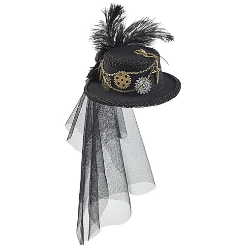 Buhyujkm Steampunk Haarspange, Vintage Steampunk Haarteile mit Spitzenschleier - Elegante Haarschmuck mit kleinem Hut, Gothic Dekorative Kopfbedeckung für Halloween, Karneval, Kostümparty von Buhyujkm