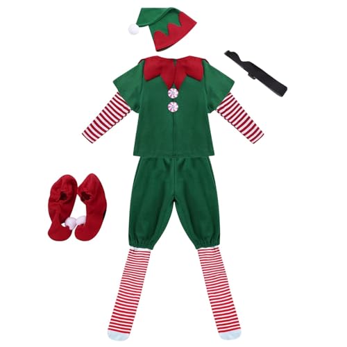 Buhyujkm Weihnachtselfen Kostüm, Weihnachtsmannhelfer-Kostüm, Weihnachtskostüm für Erwachsene, Urlaubs-Weihnachtsanzug, Weihnachtskostüm-Outfit für Kinder und Erwachsene mit von Buhyujkm