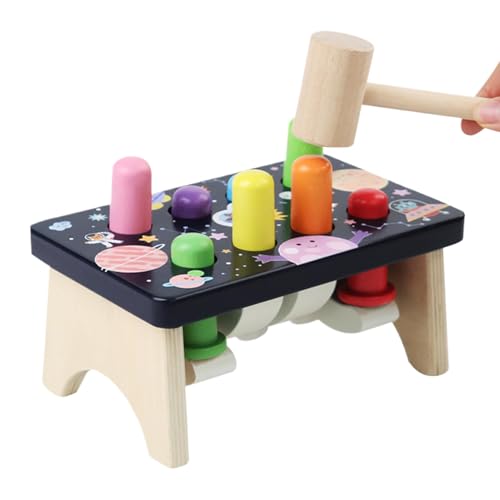 Buhyujkm Wooden Hammer Toy, Colorful Pounding Bench, 20x12.5x14.5cm/7.87x4.92x5.71 Inches Whack Mole Game with Mallet, Fine Motor Skill Development, Preschool Educational Toy von Buhyujkm