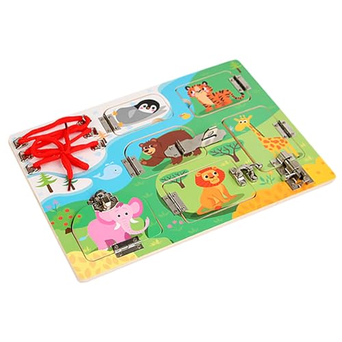 Buhyujkm Wooden Latches Board, Animal Themed Sensory Board, Sensory Activity Board, Kids Learning Board, Preschool Sensory Toys, Wooden Activity Board for Kids, Latch Sensory Board von Buhyujkm