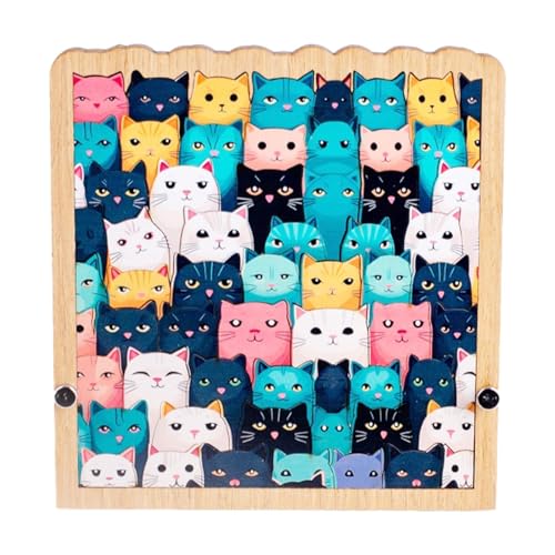 Cat Wooden Jigsaw Puzzle, 62 Unique Pieces, 5.12x5.51 Inches, Cartoon Design, Family Fun, Fun and Challenging, Long Lasting Materials, Versatile Use and for Birthday Gift von Buhyujkm