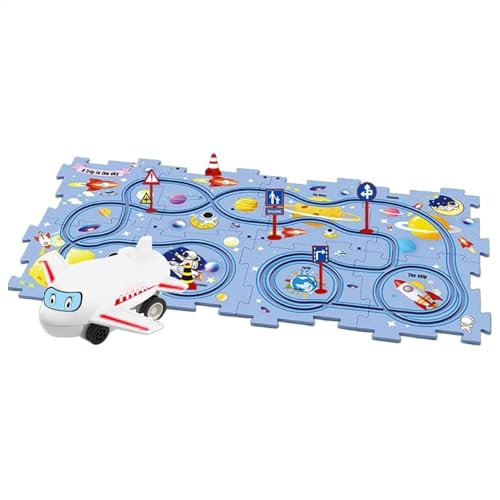 Children Race Car Puzzle, Rail Car Puzzle Track, 19.53x10.16x2.44 Inches Portable Game, Green/Red/White/Blue Toys, Early Learning Vehicle Building Toy for Kids,abs +Hipe von Buhyujkm