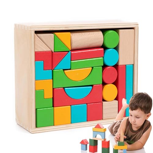 Geometric Wooden Building Blocks, Blocks Puzzle Jigsaw Game, Educational Toy, Kids, Teens & Adults, Fun and Engaging Learning for Home, Travel, Develops Cognitive Problem-Solving Skills von Buhyujkm