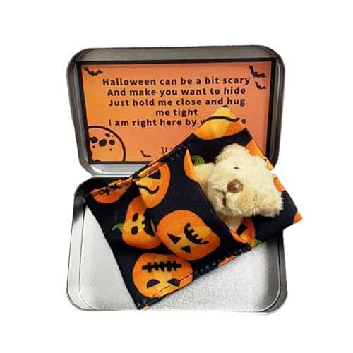 Halloween-Bär, Halloween-Plüschpuppe, Halloween-Taschenbär, Umarmungskarten-Set, Stofftierpuppe für Halloween-Party, weiches Stoffpuppenspielzeug, Bär 6 cm/2,36 Zoll, Tasche 9,5 x 5 cm/3,74 x 1,97 Zol von Buhyujkm